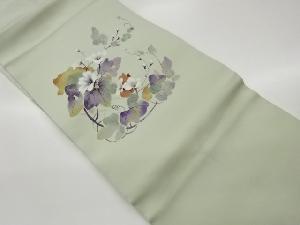 作家物　塩瀬手描き花葉模様名古屋帯